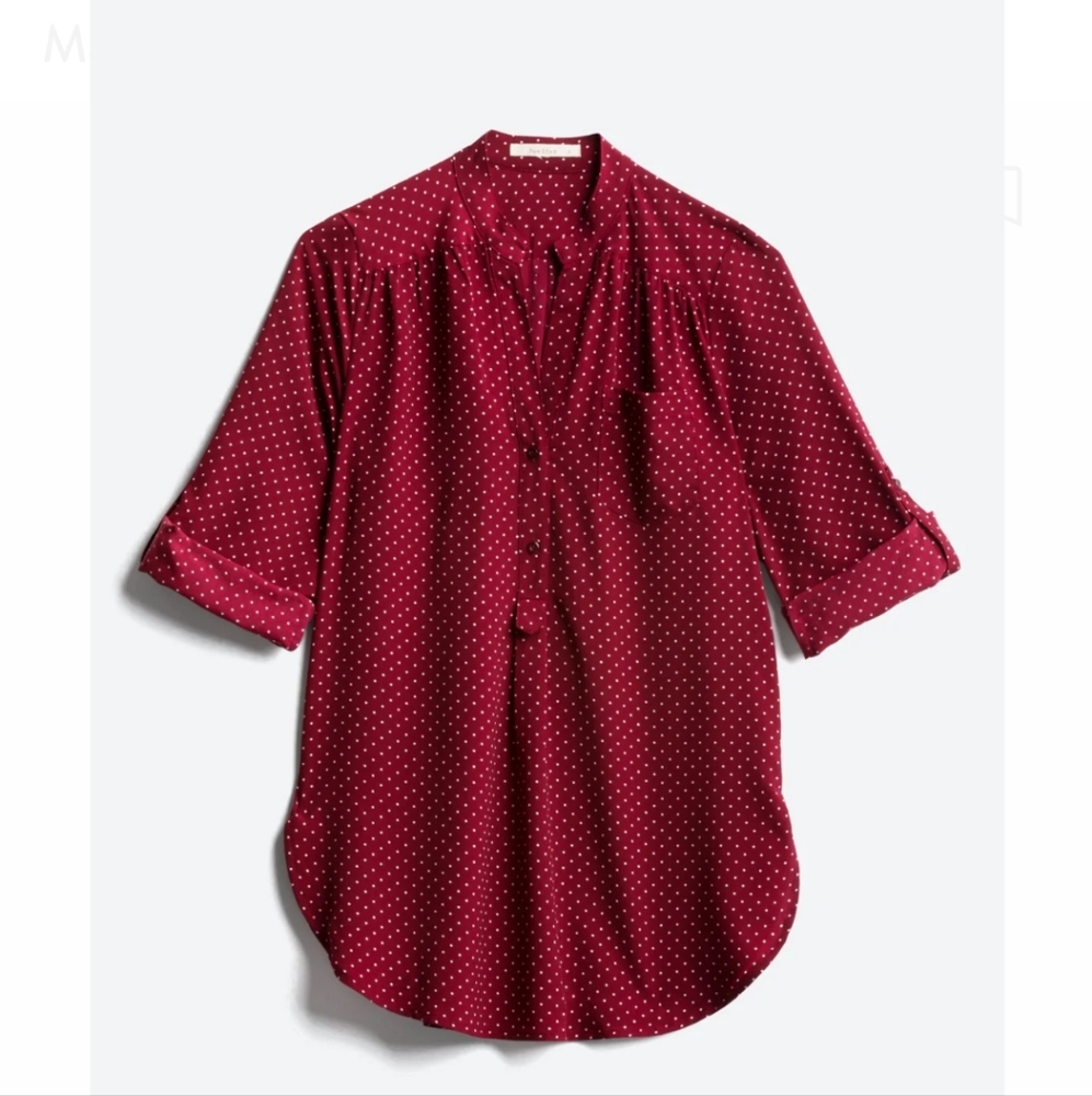 Maroon with white polka dot blouse